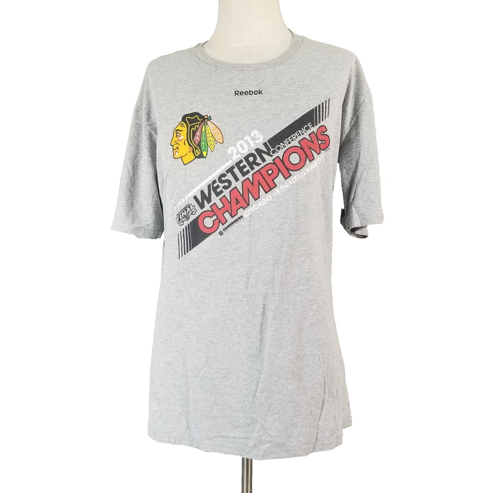 Reebok T-Shirt Men 2XL Grey Chicago Blackhawks 2013 Western Conference Champions